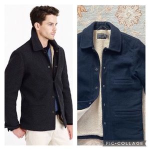 J.Crew Skiff Jacket Sherpa Wool Lining Thermore Coat S Navy Blue